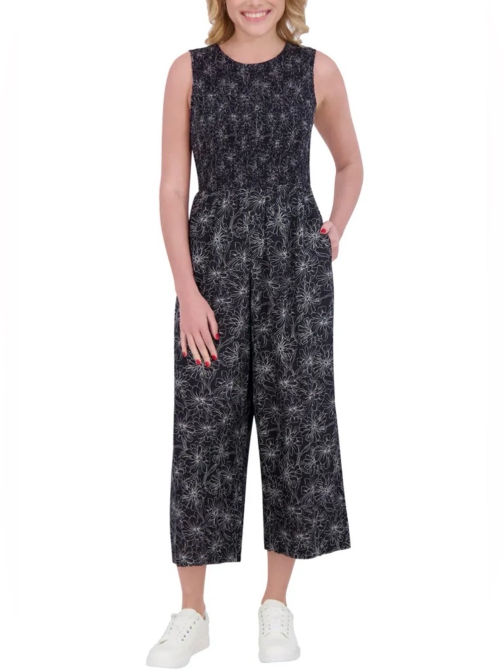 Andrew Marc Women Jumpsuit Large Black White Wide Leg Sleeveless NWT